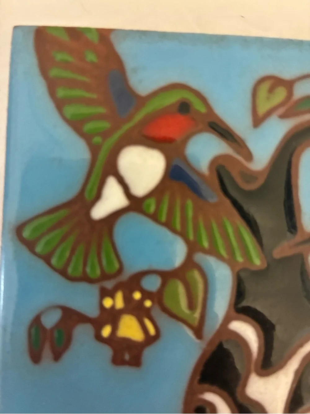 Earthtones Vintage Pottery Tile 4x4 Humming Bird Wedding Vase Farmhouse Country